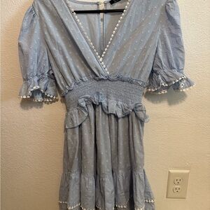 Simplee Apparel Light Blue Ruffle Mini Dress